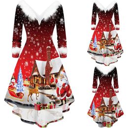 Robes décontractées Robe de balançoire de Noël Costume adulte Fantaisie Noël Rouge Vêtements Femmes Soirée Vêtements Robes d'hiver # D3