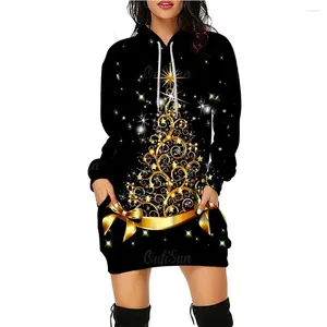 Casual jurken kerstboom dames hoodies kleedt grappige patroon trui kerstfeestje kleding mode rok pullover