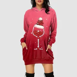 Robes décontractées de Noël femme sweat à sweat mode Vertures à vin rouge sac imprimé sac hanche Pobine-sweat sweat-shirt vestidos
