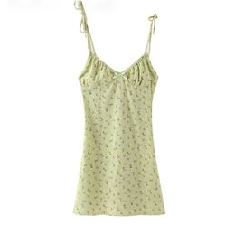 Casual jurken chu sau schoonheid chic bloemen print sling mini jurk dames vakantie boog v-neck zomer sexy backless dames