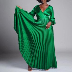 Casual jurken cinessd high sense go-jetter girl style dames mode temperament v-neck lange mouw geplooide Afrikaanse jurk maxi