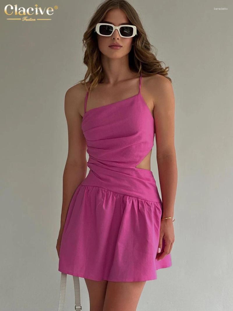 Vestidos casuais clacive sexy rosa rosa algodão feminino 2024 Summer Strap tira sem mangas mini elegantes fêmeas