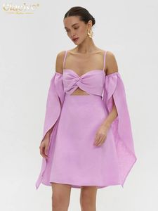 Robes décontractées Clove d'été Slim Rose de coton Robe de femme 2024 STRAPE DE MODE AFFICHER MINI MINI DRESSES SEXY HOLOW OUT