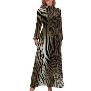 Casual jurken Klassieke tijgerprintjurk Hoge taille Dierenbont Design Bohemen Mode met lange mouwen Maxi Elegante kleding