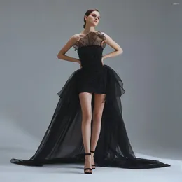 Robes décontractées Chic Noir Haut Bas Robe Formelle 2024 Robe De Bal Plissée Tulle Sans Bretelles Élégante Fête Sur Mesure Robes Para Mujer