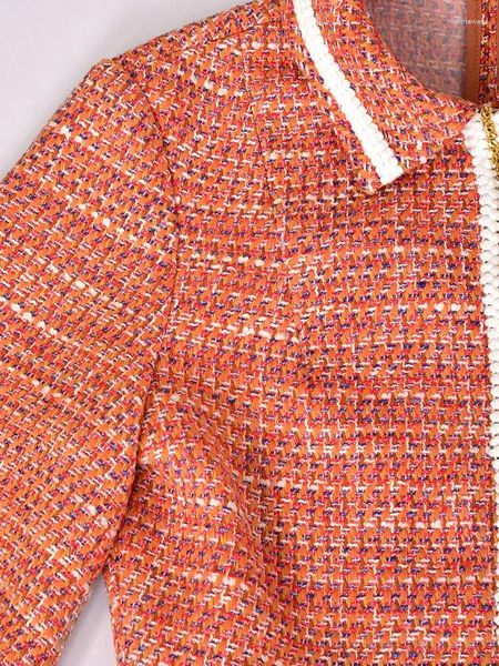 Robes décontractées Prix de liquidation Femmes Contraste Couleur Slim Robes courtes Élégant Tweed Mini Robe Français Automne Hiver