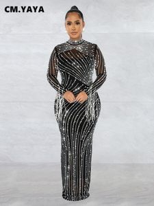 CM.YAYA Femmes Maille Gland Manches Longues Diamants Strass Moulante Midi Maxi Robe Longue et Débardeur Robes Intérieures 2 pièces Costume 230331