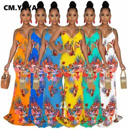 Robes décontractées CMYAYA 2023 Femmes Été Sirène Maxi Robe Sangle V-Cou Floral Imprimer Night Club Party Beach Bohème Longue Robe