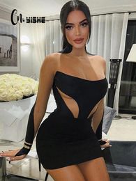 CNYISHE Sexy Mesh See Through Mini Jurk Vrouwen Lente Zomer Lange Mouw Bodycon Party Vrouw Vestidos Gewaden 2024