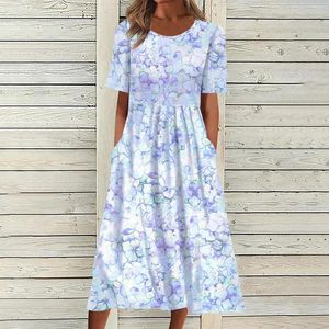 Casual jurken cocktail chiffon jurk vrouwen losse bohemian bloemen met zakken korte mouw moeder van bruid jas