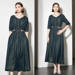 Robes décontractées Coigarsam Femmes Long Robe 2024 Vintage Vintage à manches à manches solides à manches solides à manche
