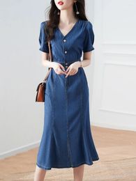 Casual jurken kraag split fishtail jurk voor forense zomer Koreaanse stijl taille trimmen mode afslanken elegant