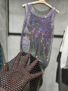 Robes décontractées couleur maille diamant cristal robe fête danse disque mousseux robe Midi élégant Sexy femmes Club
