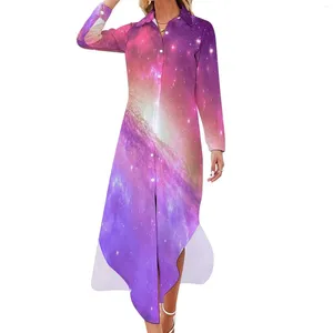 Robes décontractées colorées pourpre galaxie mousseline de mousseline aquarelle étoiles imprimées de rue rétro porte féminin vestidos personnalisés sexy