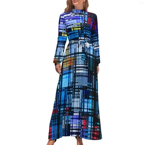 Casual jurken kleurrijke retro 60s jurk moderne abstracte print sexy grafische maxi hoge taille lange mouw mode boho strand
