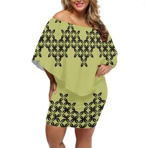 Casual jurken comfortabel huiskleding Polynesisch Samoan tattoo -ontwerp sexy dame prop zomer elegante dames ruche uit schouderjurk