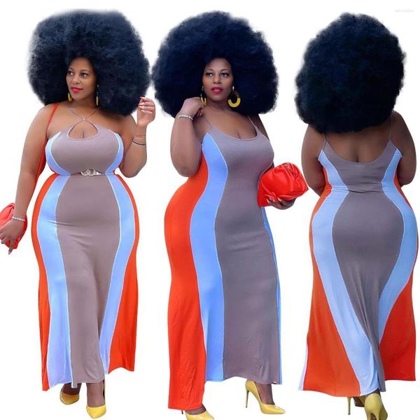 Robes décontractées contraste couleurs femmes grande taille robe 3XL 4XL été licou cou sans manches dos nu Sexy fête vacances