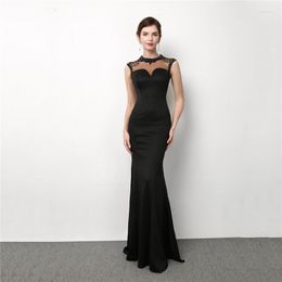 Vestidos casuales Corzzet moda mujer 2023 negro transparente cuello con cuentas sin mangas largo sirena Sexy ajustado fiesta Club Vestidos