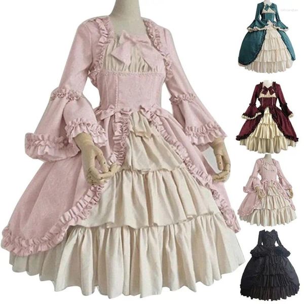 Vestidos casuales Cosplay Lady Retro Cuello cuadrado Cintura ajustada Bowknot Vestido medieval Traje de fiesta