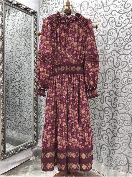 Robes décontractées Robe en coton 2023 Automne Hiver Créateur de mode Femmes Vintage Imprimés floraux Élégant Ball Déco Manches longues