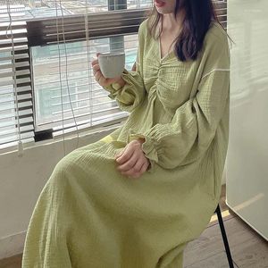 Casual jurken katoenen gaas elegante feestjurk voor vrouwen 2024 ruches kant pachwork lange mouw sexy maxi sundress robe Vestidos