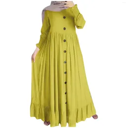 Robes décontractées en coton lin plus taille de style de plage pour femmes habille rétro maxi surdimension rond rouffle ourlet musulman vestido
