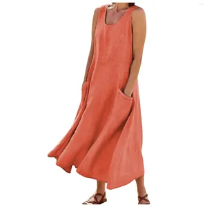 Casual jurken katoenen linnen mouwloze jurk voor vrouwen zomer pullover rok vestidos mode vrouwelijke kleding korte mouwen los