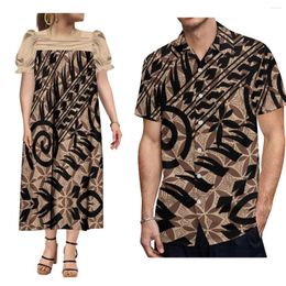 Robes décontractées Couples Set Îles Polynésiennes Design Imprimé Femmes Mumu Robe Samoa Vêtements Hommes Chemise Plus Taille Personnalisée