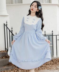 Robes décontractées Style Court Blue Cavage à pap que Princesse Ruffles Slim Robe Femmes Elegant Medieval Midi Quinceanera Party Vestido Festa