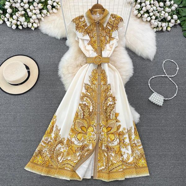 Robes décontractées Robe de style court pour femmes Floral imprimé volants manches volantes femme maxi dames ceinturée robes de femme dropship