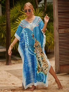 Robes décontractées Cover-ups Imprimer Animal Kaftan Dress Loose Vneck Bohemian Maxi Dress Maillot de bain Cover up Beachwear Sarong Pareo de playa para mujer J230609