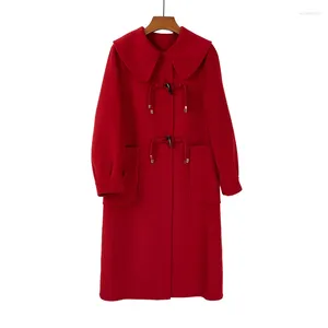 Robes décontractées Corne de vache Bouton Manteau Hiver Double Face Cachemire Femme Année Laine Mi-Longueur Automne / Hiver