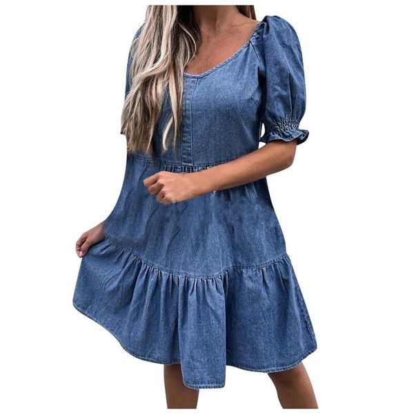 Robes décontractées Cowboy Sleeve Fashion Sexy Hubble-bubble Loose Womens Women's Dress Women