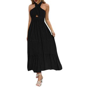 Casual jurken kruisen halter nek vrouwen maxi jurk backless zomer zomerdresses off schouder vakantie vrouwelijk feestvestidoscasual