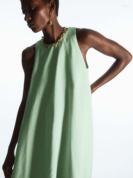 Robes décontractées CS2023 Mode d'été Version fraîche et élégante Robe trapèze sans manches Vert clair Vêtements pour femmes