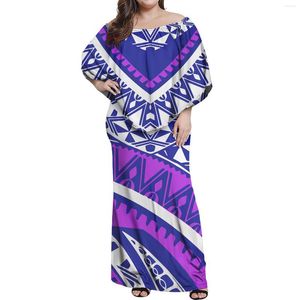 Casual jurken cumagical 2023 Aankines aanpassen Women Purple Polynesische tribale print dameskleding Maxi -jurk