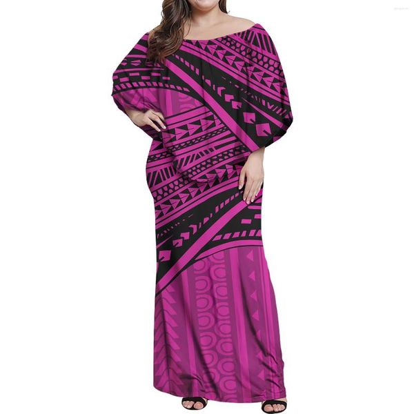 Robes décontractées Cumagical Robe longue à épaules dénudées Polynesian Tribal Imprimé Slash Neck Bodycon Webbing Party