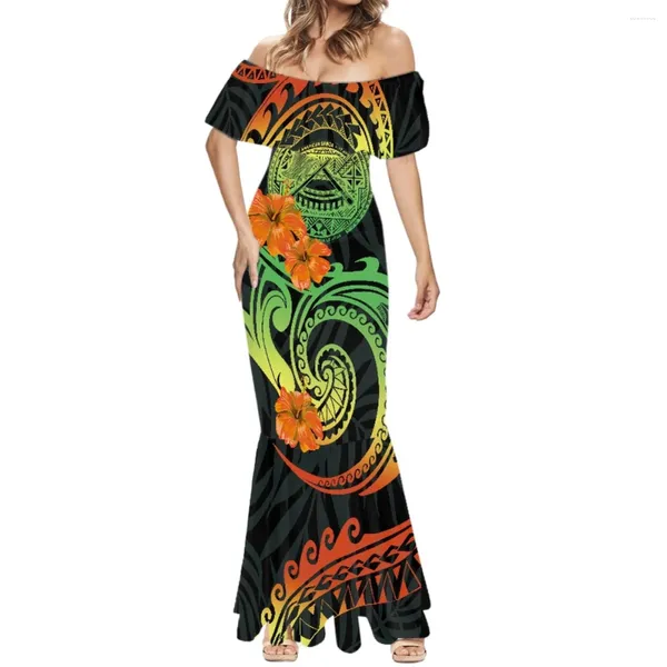 Robes décontractées Cumagical Party Mode Sexy Une épaule Tatouages hawaïens Imprimer Robe de plage Occasion formelle Femmes Manches courtes Queue de poisson