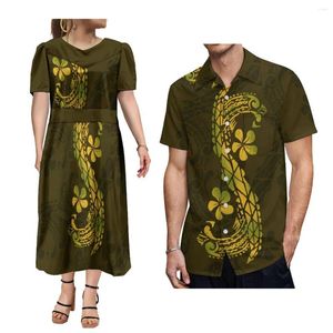 Vestidos casuales Custom Mumu Vestido con cuello en V para mujer Falda maxi samoana y camisa hawaiana Aloha para hombre Traje de pareja con estampado polinesio