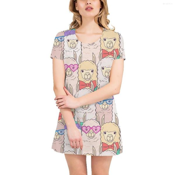 Vestidos casuales lindos caricatura alpaca 3d camiseta falda para hombres de manga corta para hombres de manga de manga de manga