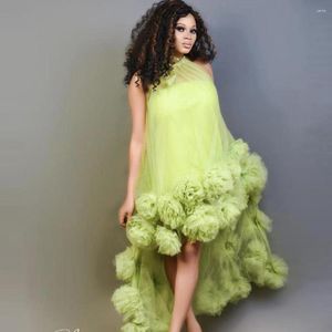 Vestidos casuales Lindo verde Hi Low Tulle Party por encargo Fluffy Ruffles Long Women Maxi vestidos para Navidad Tallas grandes