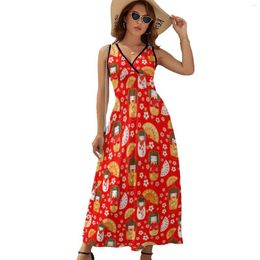 Robes décontractées Mignon Japonais Anime Robe Poupées Kokeshi Modèle Moderne Maxi Taille Haute Rue Mode Bohême Longue Robe D'impression