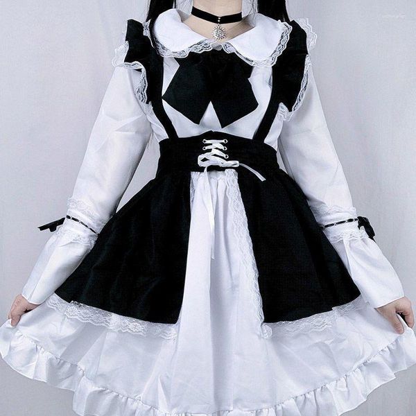 Robes décontractées Mignon Lolita Maid Dress Kawaii Noir Et Blanc Style Japonais Unisexe Femmes Hommes Adolescents Étudiant Harajuku Café Tablier