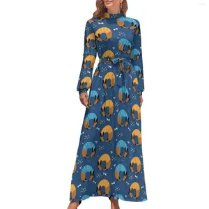 Robes décontractées robe amoureuse teckel caricature animal esthétique bohémie femelle à manches longues haut de cou maxi élégant