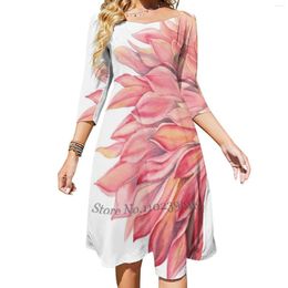 Casual jurken Dahlia Sweetheart knoop uitlopende jurk Fashion Design groot formaat losse bloesem bloem bloemen aquarel bloemrijk