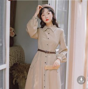 Casual jurken Dalmazzo Solid Retro Simple Fashion Sashes Lange Jurk 2023 Herfst Winter Winter Women Rapel Hoge Hoge Taille A Line