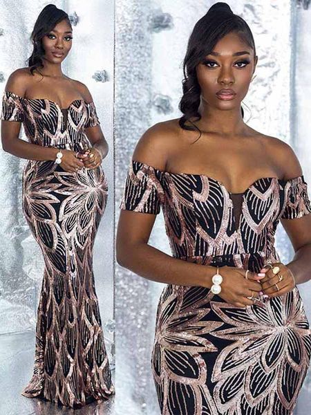 Robes décontractées Dashiki Robes soirée africaine Sequin longue 2022 été dames vêtements hors épaule afrique Bazin robe Femme