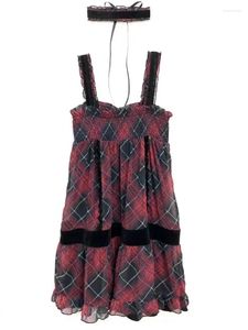 Vestidos casuales Deeptown Harajuku Goth Red Mini Vestido a cuadros Mujeres Y2k Gothic Mall Cyber ​​Punk Halloween Vintage One Piece Slip Vestidos