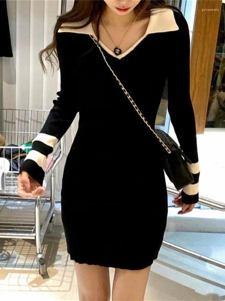 Vestidos informales de estilo profundo Coreano Mini Mini Termado Mujeres Y2K Preppy Codeta de manga larga COQUETE Corsé Sexy Corset Vestidos