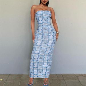 Casual jurken denim 3d print lange sexy chic trend basisfeestje outfits strapless maxi bodycon jurk voor vrouwen